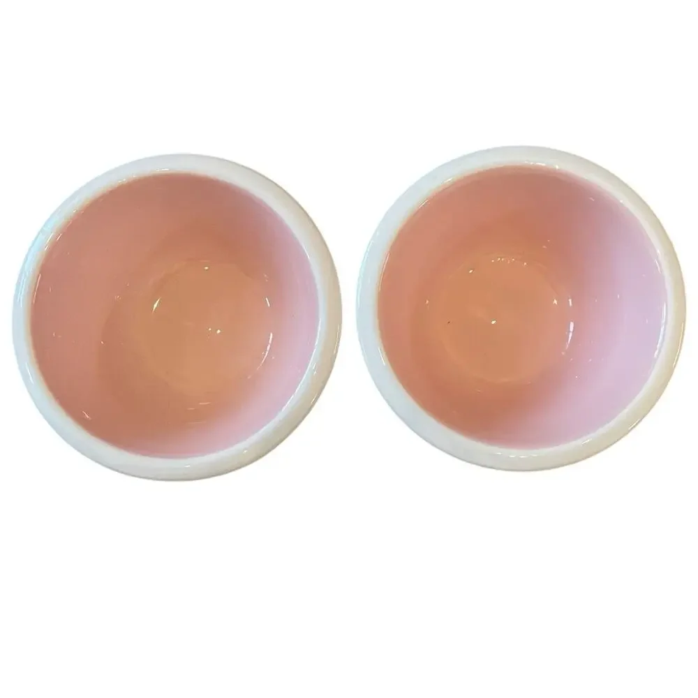 TERRAMOTO CERAMIC Pink & White Bunny Tidbit Bowls Set of 2 Easter Decor New